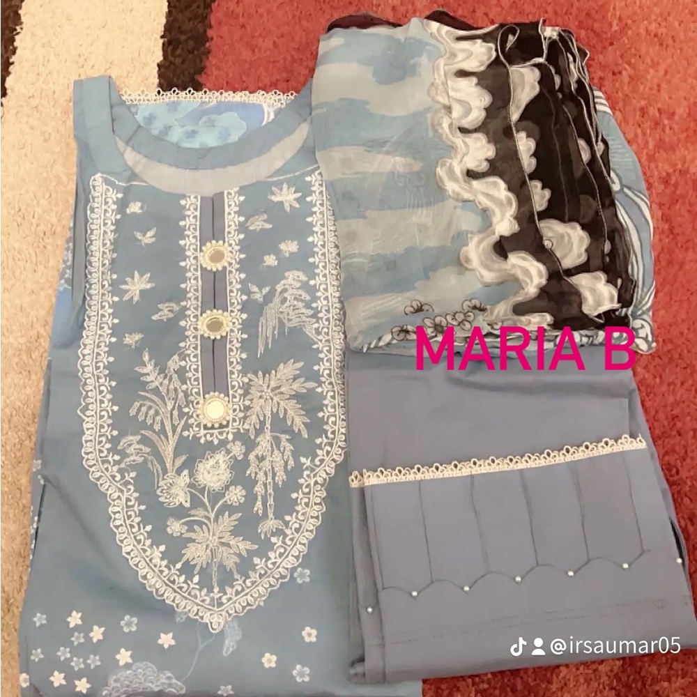 Maria B Blue Embroidered Suit